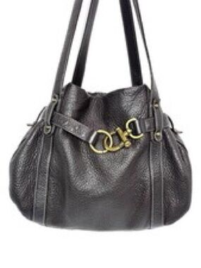 Talbots Black Pebbled Leather Shoulder Bag with Gold Rings